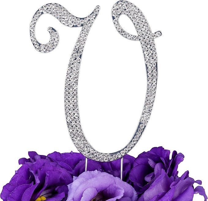 LOVENJOY Gift-Boxed 3.7" Rhinestone Monogram Letter V Cake Topper