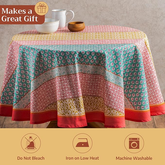 Maison d' Hermine Table Cloth Round Table 100% Cotton 63 Round Inches Tablecloth Reusable Decorative for Dining Kitchen Room Farmhouse Party Home Hotel Restaurant Spring Summer - Provence