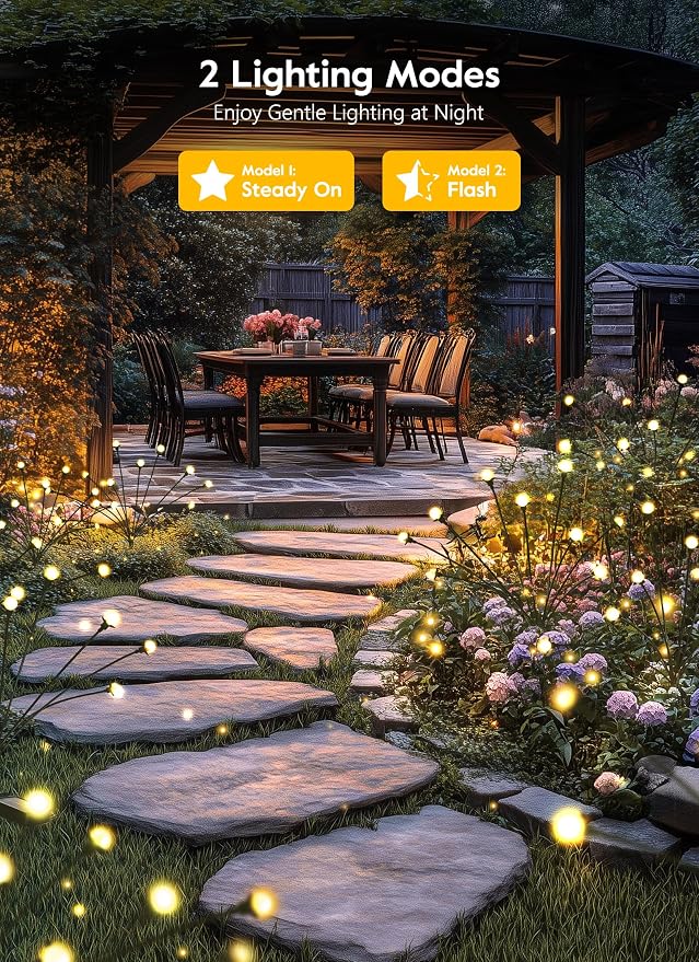Brightown 8 Pack Solar Garden Lights, 96 LED Firefly Lights, 2 Lighting Modes, Wind Sway IP65 Waterproof Outdoor Lights for Garden Yard Pathway Decor, Warm White