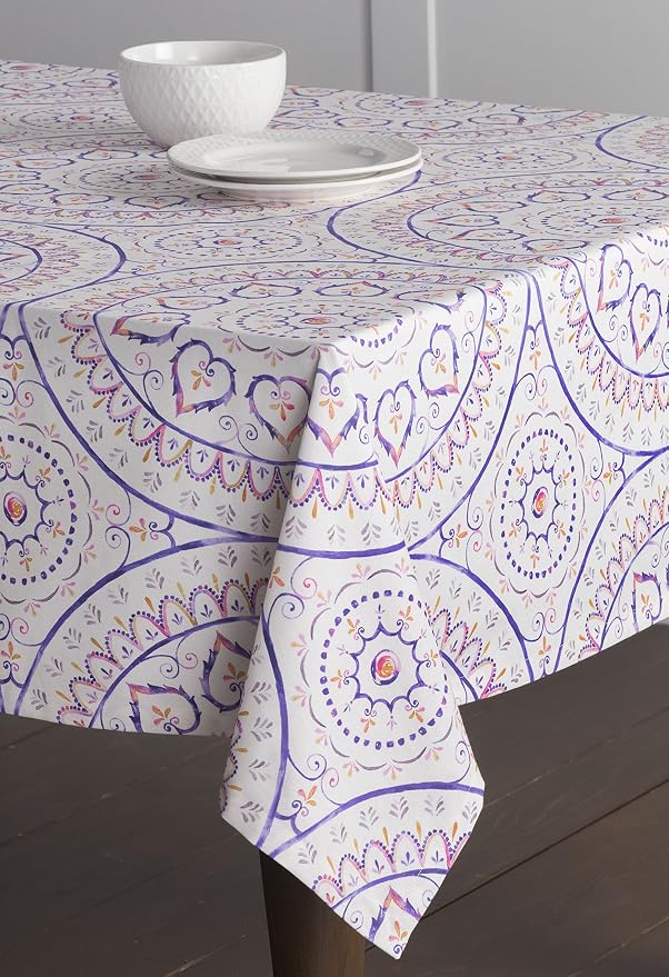 Maison d' Hermine Table Cloth Square Table 100% Cotton 54 x 54 Inches Tablecloth Reusable Decorative for Dining Kitchen Room Farmhouse Party Home Hotel Restaurant Spring Summer - Mandala