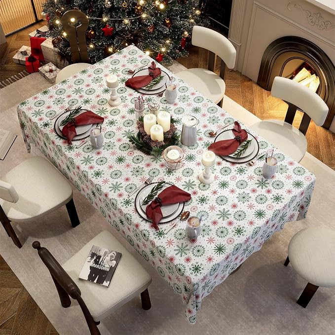 Tablecloth with Snowflake, Spillproof Waterproof Fabric Table Cloth for Dining, Parties, Holiday, Christmas, Winter Table Decorations - 54''x72''