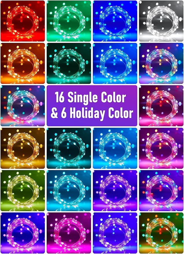Minetom Fairy Lights Color Changing - 33FT 100 LED String Light with Remote | Halloween String Light with 16 Single Colors & 6 Holiday Colors,12 Modes,Timer, USB Fairy Lights for Bedroom Indoor Classroom