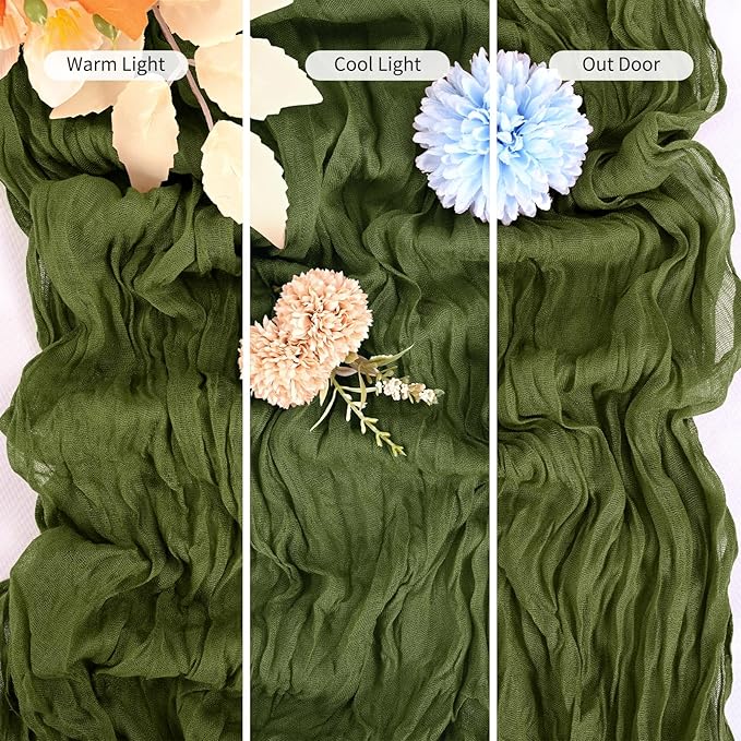 15 Pack Olive Green Table Runner 17 x 108inch Cheesecloth Table Runner Boho Gauze Table Runners Rustic Sheer Fabric Cheese Cloth Table Runners for Wedding Party Bridal Shower Farmhouse Thanksgiving