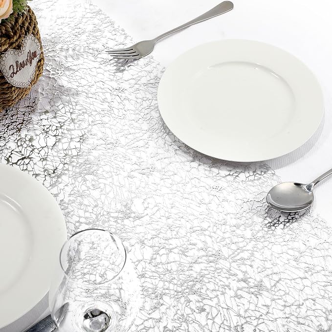 Chumia 12 Pieces Silver Table Runner 12 x 85 Inch Sequin Glitter Table Runner Roll Metallic Thin Mesh Fabric Decor for Party Wedding Shower Birthday Baby Shower Party Supplies