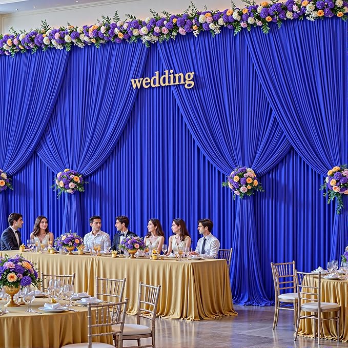 10 Panels Royal Blue Backdrop Curtains - Wrinkle Free Fabric Backdrop Curtain for Photoshoot, 10FT Wedding Party Photo Backdrop Drapes for Birthday Baby Shower Photography Stage Background Decorations