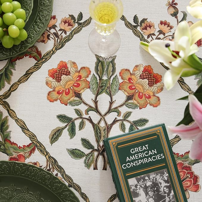 patdrea Vintage French Linen Tablecloth,Round,Diameter 55"-Santiago C | Beautiful Print Table Cloth for Round Table,Colorful Floral Patterned,for Dining Room Tea Party Thanksgiving