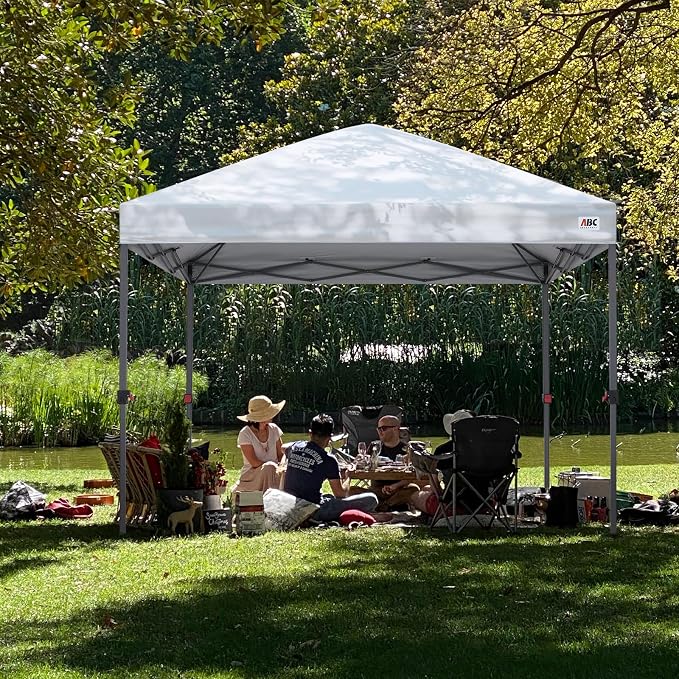 ABCCANOPY 10x10 Pop Up Canopy Tent, Easy Setup Instant Shelter with Wheeled Bag, Heavy Duty Outdoor Canopy for Beach, Market, Backyard, UV Protection, Outdoor Weather Protection (Snow White, 10x10)