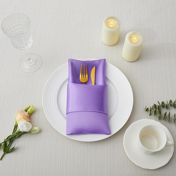 50 Pack Square Satin Dinner Napkins, 20x20 Inches Silky Soft Smooth Table Cloth Napkins for Restaurant Weddings Banquet Party Decoration, Light Purple