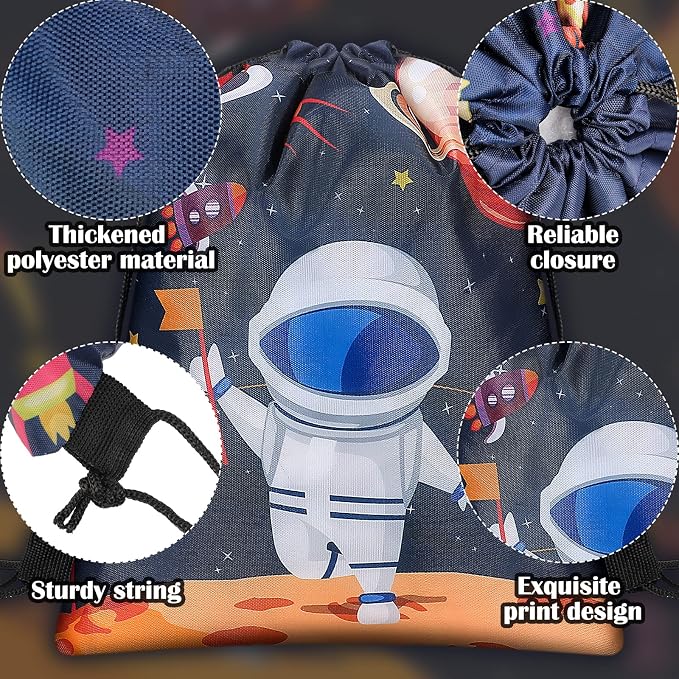 Eccliy 18 Pack Space Party Favors Bags Starry Sky Astronaut Drawstring Backpack Space Party Goodie Bags for Kids Birthday Baby Shower Supplies Candy Treat Candy