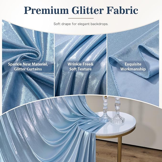 20x10ft Dusty Blue Sequin Backdrop Curtains, Wrinkle Free Glitter Backdrop Drapes for Wedding Parties Photography Stage Decor, Non-Shedding 4 Panels Set (5x10ft Each)