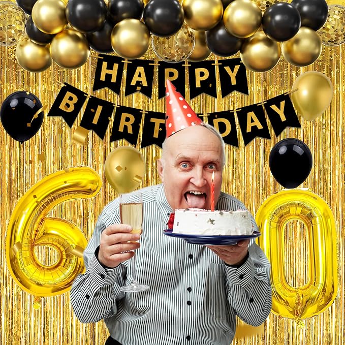 Gold 60th birthday decorations for men,3pcs birthday Decorations for Men boys black and gold Balloon Boxes Birthday Party Favors