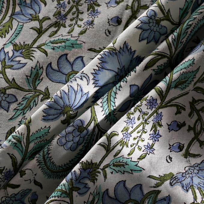 Ridhi Round Tablecloth Hand Block Print 100% Cotton Reusable Columbia Blue 120 Inch Table Cover Decorative Everyday Use for Dining, Home, Party, Wedding, Farmhouse, Party Gift for Spring, Mother's Day