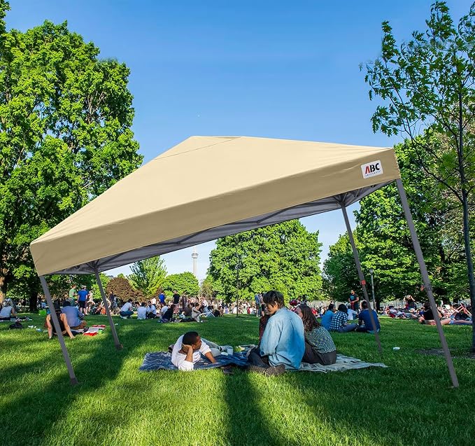 ABCCANOPY 10x10 Pop Up Canopy - Outdoor Patio Portable Canopy Tent Gazebo Heavy Duty for Backyard and Deck with 4 Sandbags and 8 Stakes (Cream)