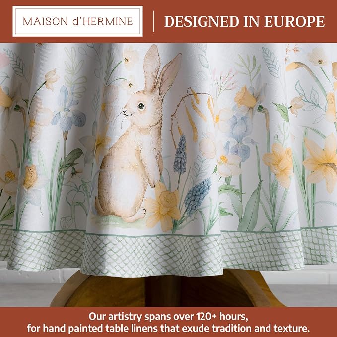 Maison d' Hermine Table Cloth Round Table 100% Cotton 69 Round Inches Tablecloth Reusable Decorative for Dining Kitchen Room Farmhouse Party Home Hotel Restaurant Spring Summer - Easter Dew