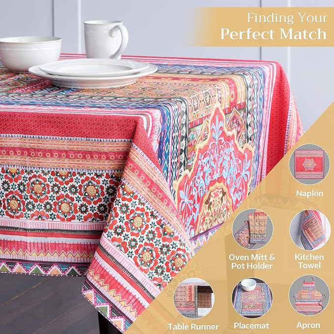 Maison d' Hermine Table Cloth Rectangle Table 100% Cotton 60 x 108 Inches Fall Tablecloth Reusable Everyday Use for Thanksgiving Christmas Decorations Dining Farmhouse Party (Ispahan)