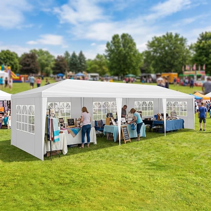 10x30 Canopy Tent for Parties, Heavy Duty Waterproof Outdoor Tent with 5 Detachable Sidewalls & Window Panels, Large Event, Wedding & Backyard Shelter, Commercial & Personal Use, White