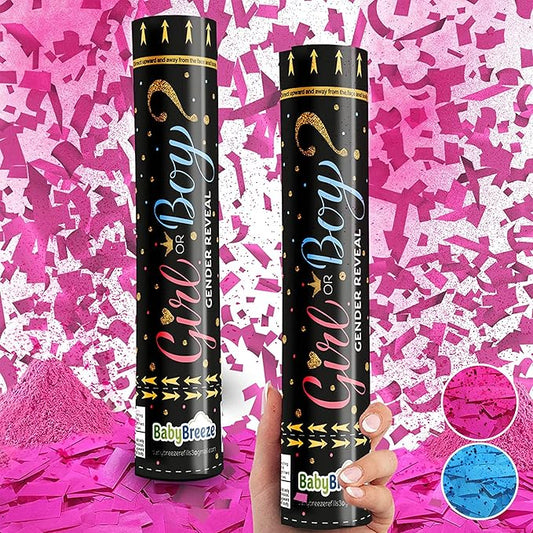 Gender Reveal Confetti Powder Cannon - Biodegradable Blue & Pink Poppers for Baby Shower Party Decorations - He or She What Will it Bee - 2 Pink Sticks