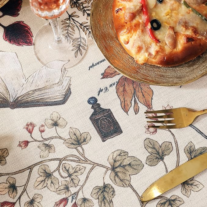 ISAENNE Designer French Linen Round Tablecloth,Diameter 55"-Xipeia | Vintage Elegant Beautiful Durable Printed Table Cloth,Floral Pattern,Decoration,Heavyweight,Dining,Kitchen,Thanksgiving