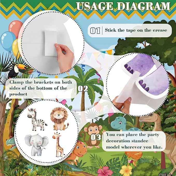 Gemscream 4 Pcs Large Jungle Vbs Animals Decorations 23.6 Inch Safari Birthday Decorations Jungle Animals Cutouts Backdrop Booth Props Party Supplies for Vbs Wildlife Theme Birthday Party Decor