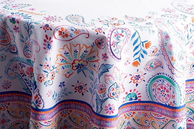 Maison d' Hermine Table Cloth Round Table 100% Cotton 63 Round Inches Tablecloth Reusable Decorative for Dining Kitchen Room Farmhouse Party Home Hotel Restaurant Spring Summer - Indian Floral