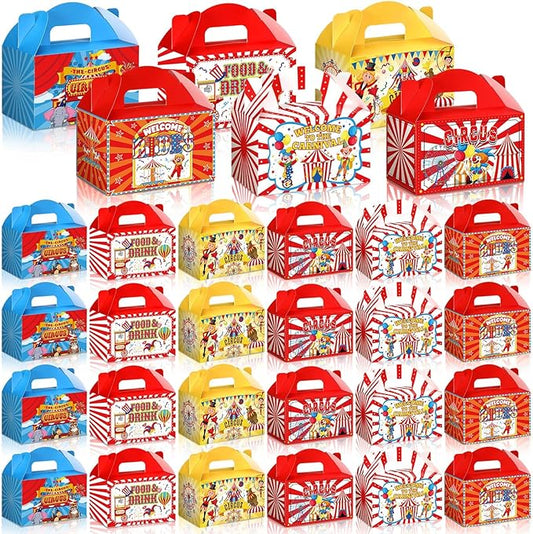 Dunzoom 24 Pcs Carnival Party Favors Carnival Decorations Boxes Goodie Candy Treat Gift Boxes with Handles Circus Candy Containers for Party Decorations Birthday Gift Wrapping