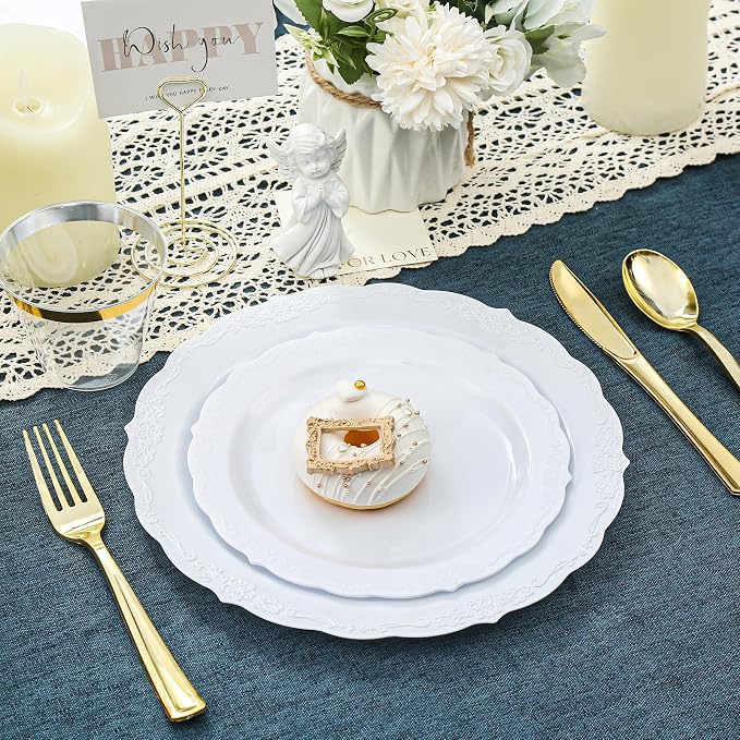 100 Pieces White Plastic Plates-7.5inch Dessert Disposable Plates - Premium Heavy Duty Hard Disposable for Dinner- Party Supplies for Birthdays, Celebrations, Wedding