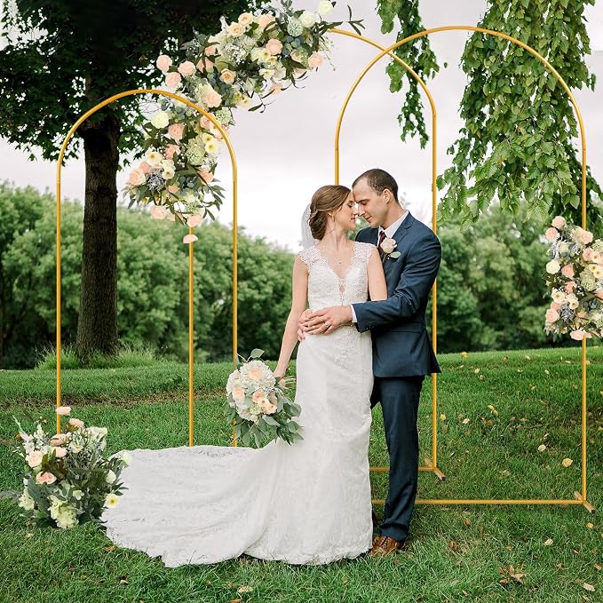 Tamodan Metal Arch Backdrop Stand Set of 3 (7.2FT+6.6FT+6FT), Gold Wedding Arch with 12 Ground Nails, Stable Balloon Flower Arch for Wedding Birthday Baby Shower Garden Decor
