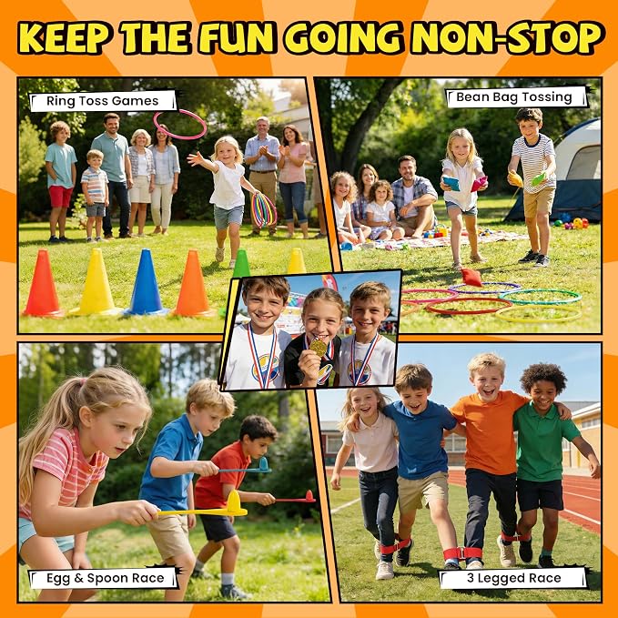 ropoda Field Day Games, Outdoor Carnival Games Potato Sack Race Bags for Adults and Kids, Bean Bags, Soft Plastic Cones,Ring Toss Set,Egg and Spoon Race, Outdoor Games Easter