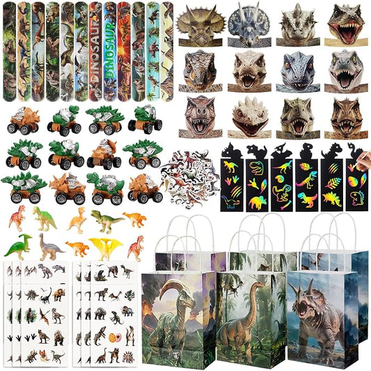 Vanblue 134 Pcs Dinosaur Party Favors Set Gift Prehistoric Dinosaur Birthday Decorations Classroom School Reward for Kids Prizes Forest Realistic Dino Headbands Goodie Bag Stuffers