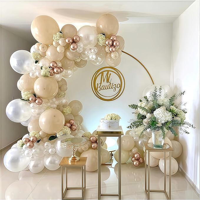 Beige Champagne Gold Balloons Garland Arch Kit, 102PCS White Sand Metallic Champagne Gold Nude Neutral Cream Balloons for Wedding Baby Bridal Shower Boho Birthday Anniversary Party Decorations