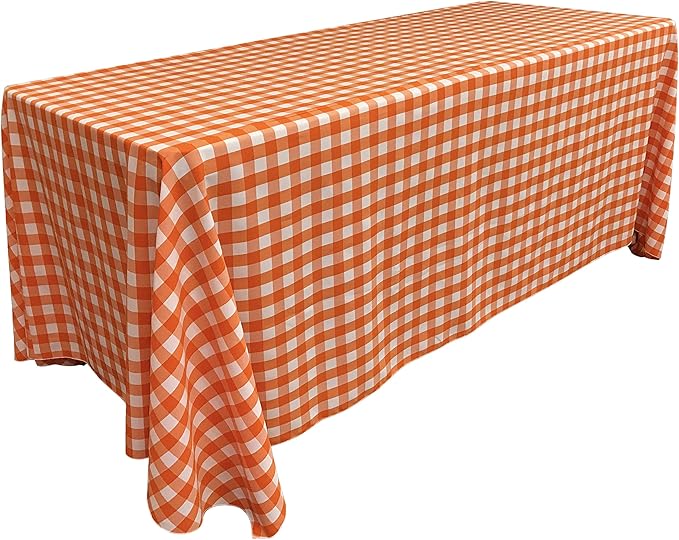 LA Linen TCcheck90x132-OrangeK48 Polyester Gingham Checkered Rectangular Tablecloth, White & Orange - 90 x 132 in.