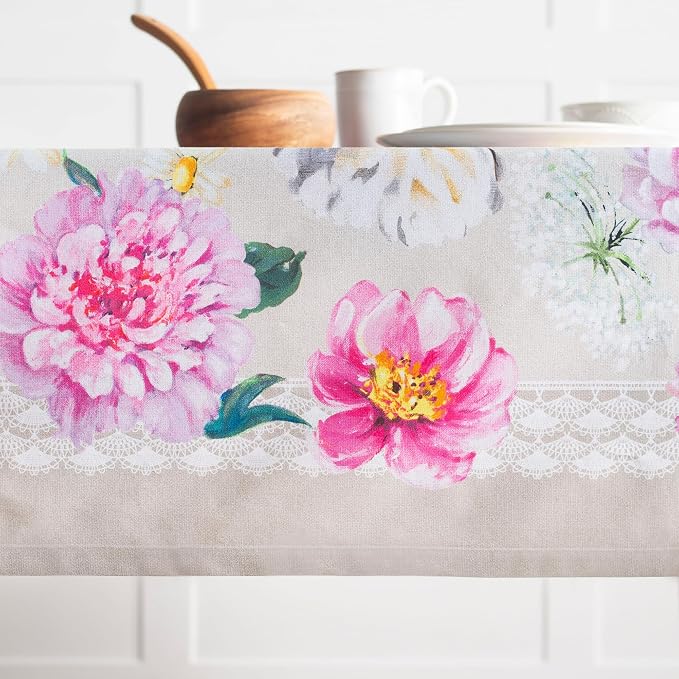 Maison d' Hermine Table Cloth Rectangle Table 100% Cotton 60 x 120 Inches Tablecloth Reusable Decorative for Dining Kitchen Room Farmhouse Party Home Hotel Restaurant Spring Summer - Pivoine