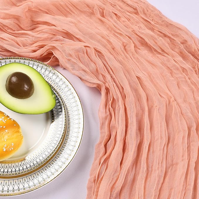6 Pack 10FT Peach Cheesecloth Table Runner 120 Inch Long Gauze Rustic Boho Spring Cheese Cloth Table Runner Sheer Fabric Decorations for Holiday Party Wedding Banquet Bridal Baby Shower Décor