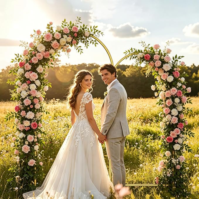Arch Backdrop Stand Set of 2 (7.2FT,6FT), Gold Metal Arch Stand for Wedding Ceremony, Birthday Party, Baby Shower, Graduation, Floral Balloon Decoration