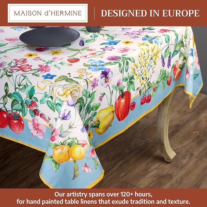 Maison d' Hermine Table Cloth Rectangle Table 100% Cotton 60 x 90 Inches Tablecloth Reusable Decorative for Dining Kitchen Room Farmhouse Party Home Hotel Restaurant Spring Summer - Giverny