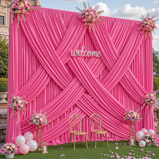 6 Panels Hot Pink Backdrop Curtains - Wrinkle Free Fabric Backdrop Curtain for Photoshoot, 10FT Wedding Party Photo Backdrop Drapes for Birthday Baby Shower Photography Stage Background Decorations