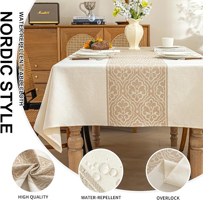 Linen Tablecloths for Rectangle Tables,Fabric Tablecloth Advanced Waterproofing Technology for Dinningroom,Farmhouse