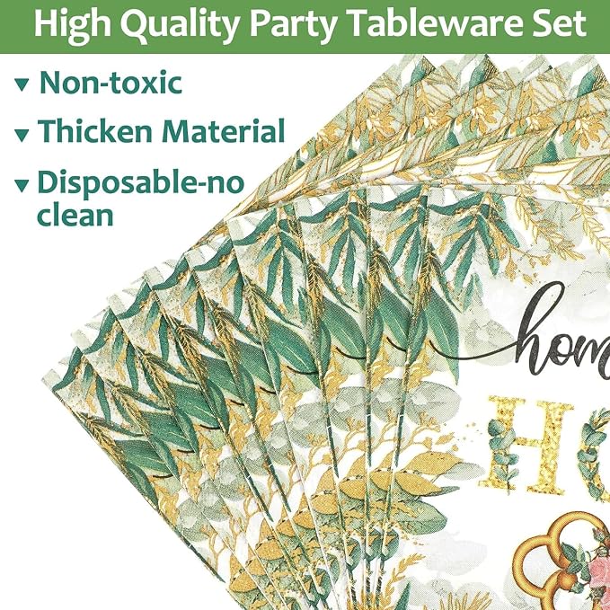 50 Guests House Warming Party Supplies Decoration Housewarming Party Plates and Napkins Forks Sweet Home Tableware Decor Rustic Floral Paper Disposable Plates for New House Wedding Supplies 200PCS