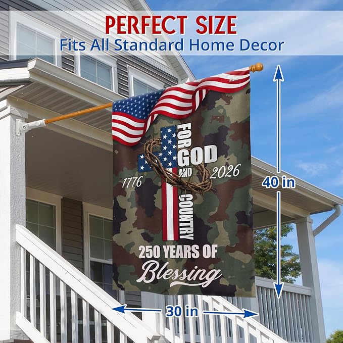 FLAGWIX American 250 Years of Blessing Flag - Polyester Double-sided Yard Flags For Outside House Flag (29.5" x 39.5") - 4th of July Memorial Day Decorations, Gifts For Men Veteran Army Military