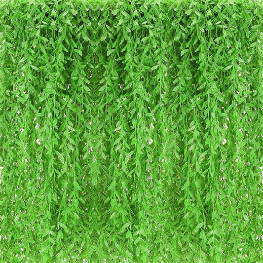 Riceshoot 24 Pcs Artificial Hanging Vines Fake Weeping Willow Leaves Decor Fake Seaweed Artificial Vines Greenery Garland for Wedding Party Backdrop Wall Decor Garden Patio Backyard (Fruit Green)