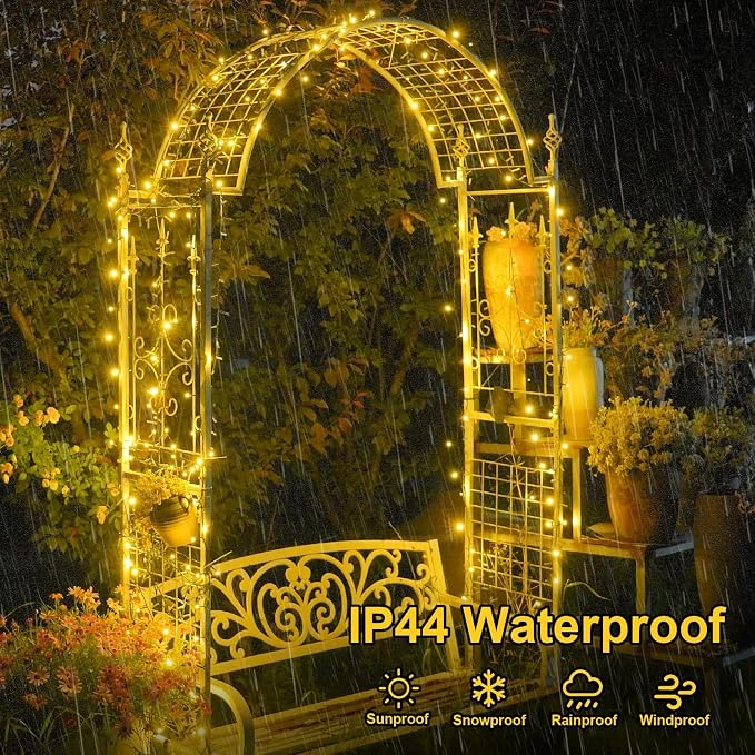QITONG 2 Pack Warm White Solar String Lights Outdoor Waterproof, Each 33ft 100 LED Solar Christmas Lights, 8 Modes Green Wire Solar Twinkle Tree Lights for Outside