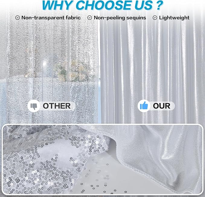 gogoparti Silver Backdrop Curtain 20x12FT 4 Panels Metallic Shine Fabric, No Shedding Wrinkle Free Glitter Drapes for Birthday Party, Event Background, Photography Decor