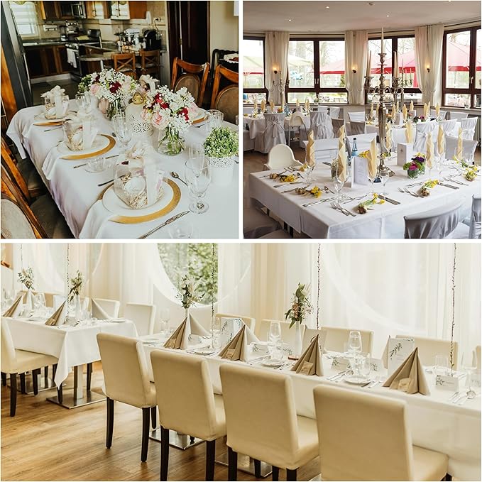 2-Pack 60x60 inch Beige Table Cloths, Solid Stain and Wrinkle Resistant Tablecloth, Premium Plain Weave Polyester Fabric Rectangle Table Linen Covers for Hotel, Banquet