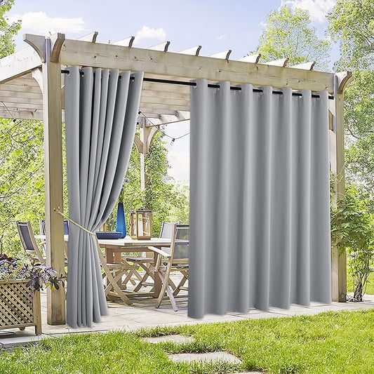 RYB HOME Extra Wide Outdoor Curtains 2 Panels - UV Protect Waterproof Privacy Outside Curtains for Patio Gazebo Balcony Lanai Pavilion Pergola Deck, Wide 105 x Long 108 inches, Silver Grey