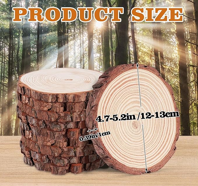 4.7-5.2 Inch Wood Slices, 10 Pcs Unfinished WoodCoasters, Wood Centerpieces for Tables, WoodCircles for Crafts, Rustic Wedding Decoration, Christmas Baby Shower