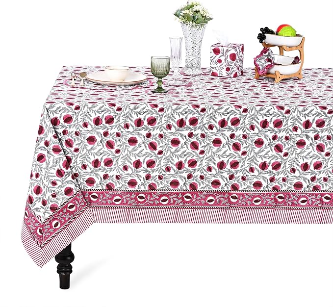 Ridhi -Sangria Red Cotton Tablecloth, Handblock Print Floral Table Cloth for Kitchen Dining Linen I Thanksgiving, Christmas, Wedding, Fall Décor 4 Seater 60x60 Inches Square
