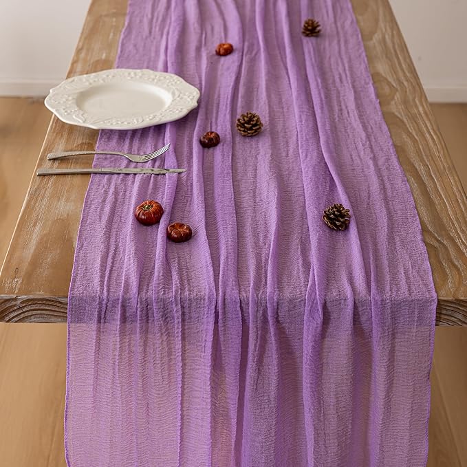 Keketoarrange 3pcs Spring Table Runner Lavender Gauze Rustic Boho Lilac Cheesecloth Grape Table Runner 120 Inch 10 FT for Wedding Baby Bridal Shower Birthday Party Long Sheer Home Decorations