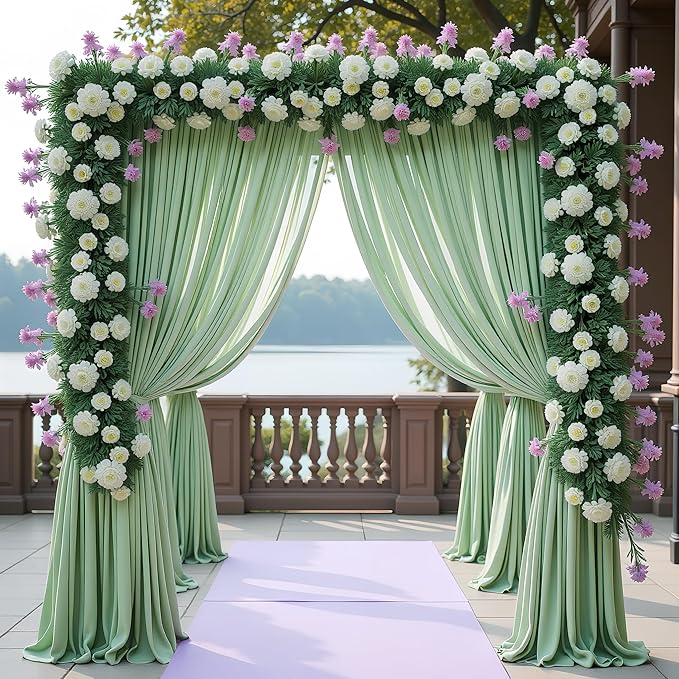 Wokceer Sage Green Backdrop Curtain for Wedding Parties 3 Pack 10x10FT Wedding Curtains Photo Backdrop Drapes Polyester for Photoshoot Baby Shower Birthday Party Background 6 Panels 5x10FT