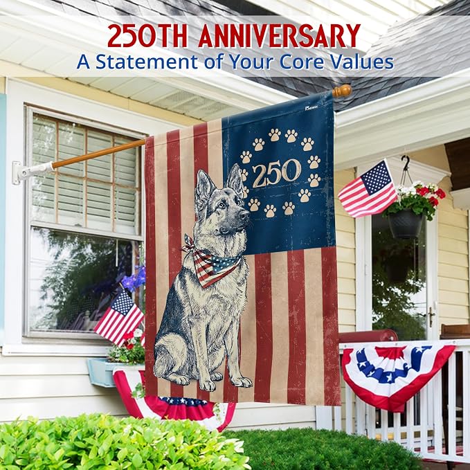 FLAGWIX American 250 Anniversary German Shepherd Flag - Polyester Double-sided House Flags For Outside (29.5" x 39.5") - 4th of July Decorations for Home Yard Garden Decor Banner, Gifts For Men Women