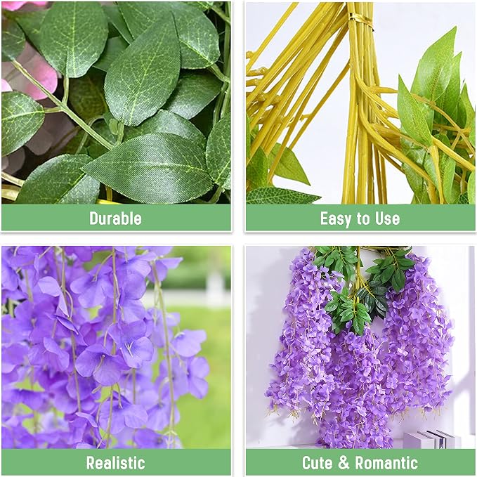 BLEUM CADE 10Pcs Purple Fake Wisteria Hanging Flowers, 3.6Ft/Pcs Artificial Wisteria Garland, Hanging Flowers for Wedding Party Home Backdrop Wall Decoration